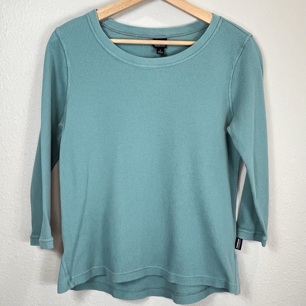 Patagonia Womens Waffle Knit Crew 3/4 Sleeve Top Size S Utility Blue Gorpcore